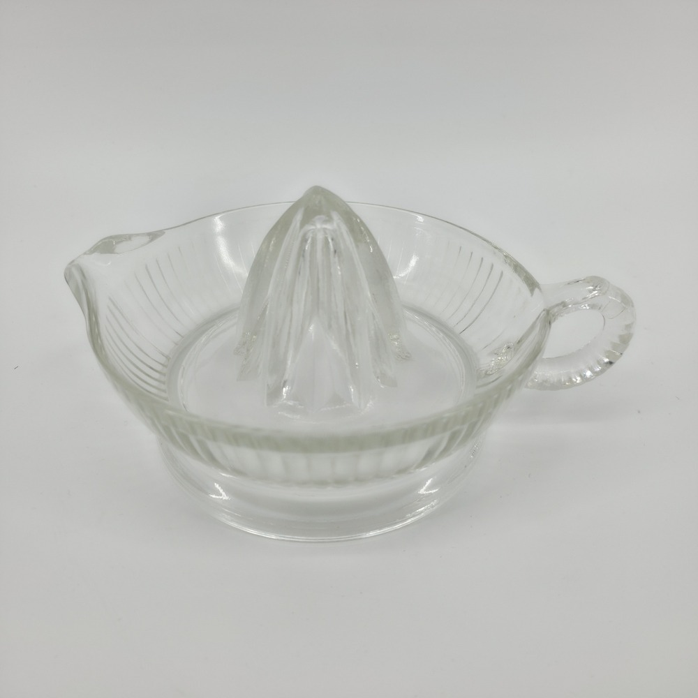 Vintage Clear Glass Citrus Juicer Reamer with Handle and Spout Ribbed Design